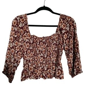 American Eagle Floral Brown Women's Top